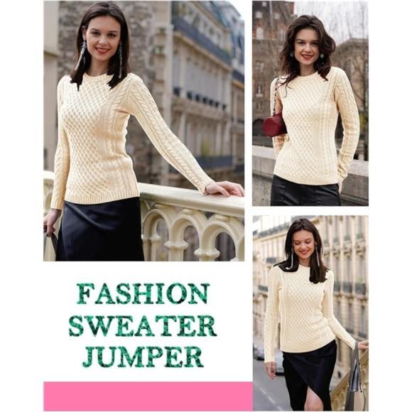 Women Crew Neck Korea Knit Stretchable Elasticity Long Sleeve‎ Sweater Jumper - Picture 3 of 4